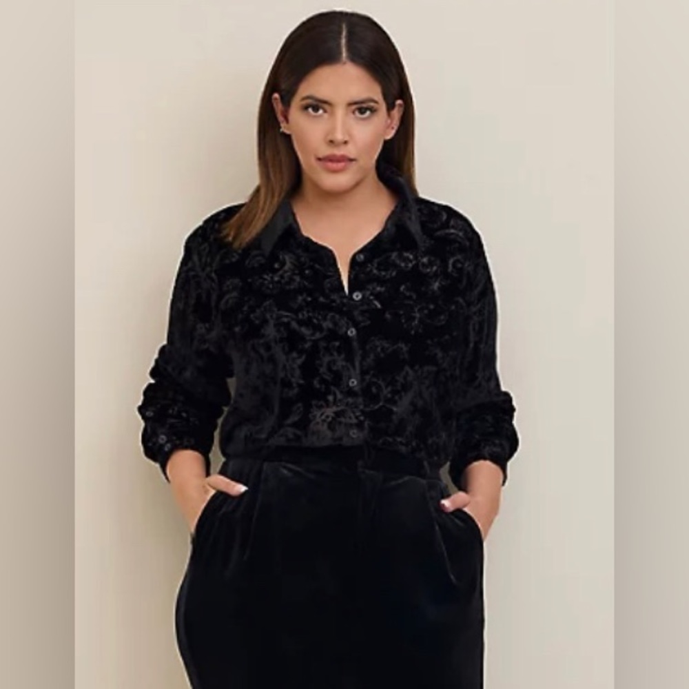 torrid Black Velvet Button-Down Shirt